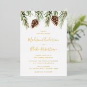 Invitation En Aluminium Hiver Aquarelle Pine Cône Mariage (Debout devant)