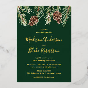 Invitation En Aluminium Hiver Aquarelle Pine Cône Mariage