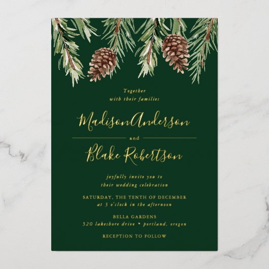 Invitation En Aluminium Hiver Aquarelle Pine Cône Mariage (Recto)