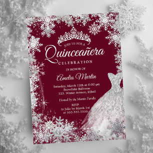 Invitation En Aluminium Hiver Bourgogne Robe de Feu de Neige Quinceanera