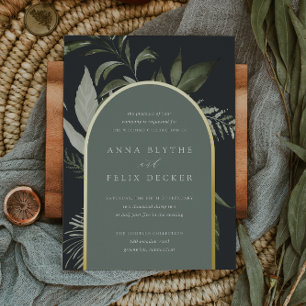 Invitation En Aluminium Hiver Meadow Green Mariage d'arc botanique