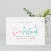 Invitation En Aluminium Hiver ONEderland 1er Anniversaire Rose Bleu Argent (Debout devant)