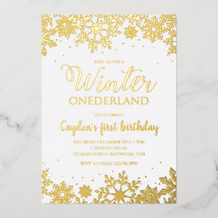 Invitation En Aluminium Hiver Onederland Premier Anniversaire Flocons de N