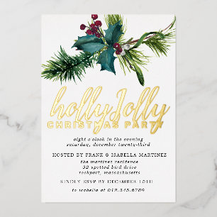 Invitation En Aluminium Holly and Red Berry Christmas Party Gold