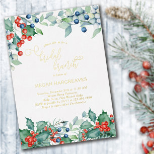 Invitation En Aluminium Holly Baies d'Hiver Aquarelle Déjeuner de Mariée D