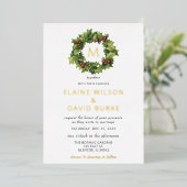 Invitation En Aluminium Holly Berries Wreath Monogramme Mariage hivernal (Debout devant)