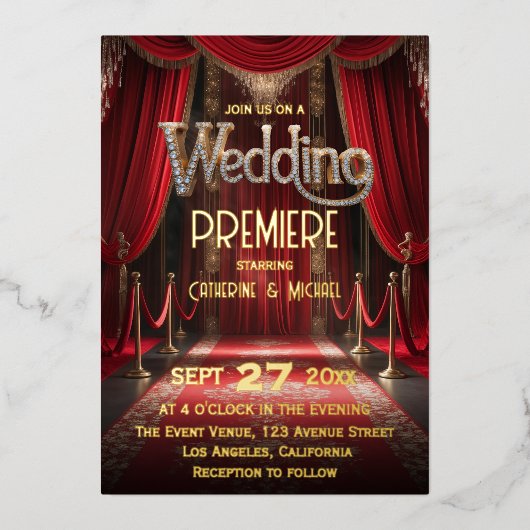 Invitation En Aluminium Hollywood Movie Red Carpet Premiere Mariage (Recto)