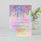Invitation En Aluminium Holo Glitter Rainbow Drips 50th Birthday (Debout devant)