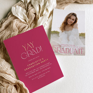 Invitation En Aluminium Huile de pieds moderne   Pink Yay Grad Photo Gradu