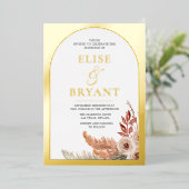 Invitation En Aluminium Huile d'or Boho Floral Moderne Mariage blanc (Debout devant)