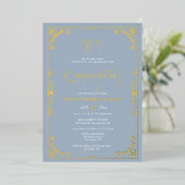 Invitation En Aluminium Huile d'or Dusty Blue Quinceañera (Debout devant)