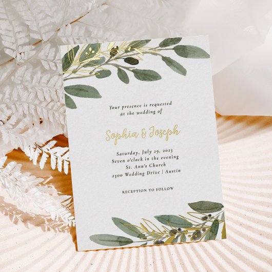 Invitation En Aluminium Huile d'or et Feuilles d'olive | MARIAGE