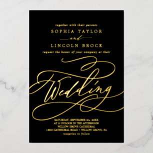 Invitation En Aluminium Huile d'or romantique Black Flourish Mariage