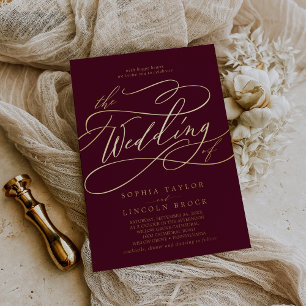 Invitation En Aluminium Huile d'or romantique Bourgogne Le Mariage de