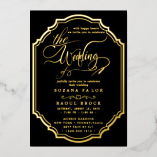 Invitation En Aluminium Huile d'or romantique   Mariage de cadre bleu mari
