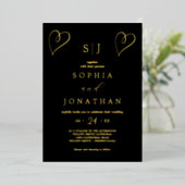 Invitation En Aluminium Huile d'or romantique | Mariage de monogramme noir (Debout devant)