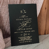 Invitation En Aluminium Huile d'or romantique | Mariage de monogramme noir