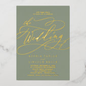 Invitation En Aluminium Huile d'or romantique | Sage Flourissent Le Mariag (Recto)