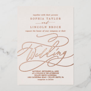 Invitation En Aluminium Huile d'or Rose romantique   Mariage Flourdissant