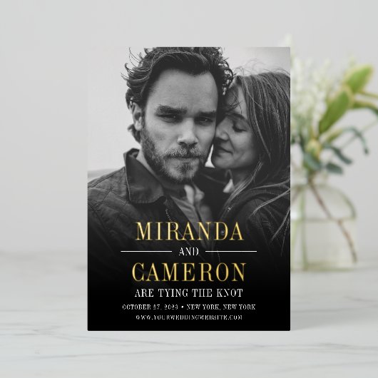 Invitation En Aluminium Humeur Moderne | Photo Enregistrez la Date (Debout devant)