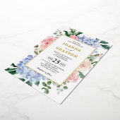 Invitation En Aluminium Hydrangées bleu pâle rose pastel mariage (Rotation)