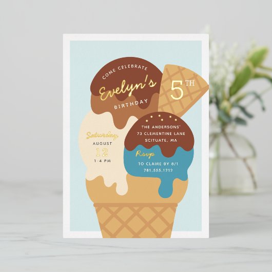 Invitation En Aluminium Ice Cream Sundae Anniversaire de enfant Party (Debout devant)