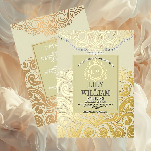 Invitation En Aluminium Iivoire Elegant Artdeco Diamond Mariage