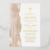 Invitation En Aluminium Iivoire Or Agate Première Communion sainte (Recto)