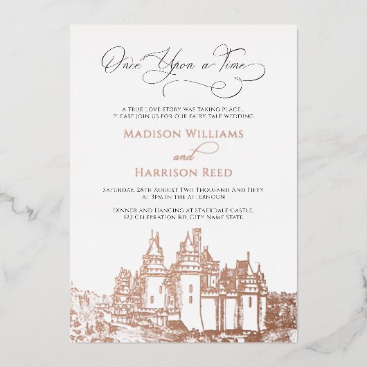Invitation En Aluminium Il Était Une Fée Conte Mariage Rose Or (Recto)