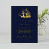 Invitation En Aluminium Illustration du navire nautique Mariage bleu marin (Debout devant)