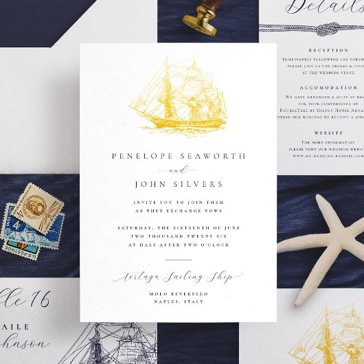 Invitation En Aluminium Illustration du navire nautique Mariage officiel