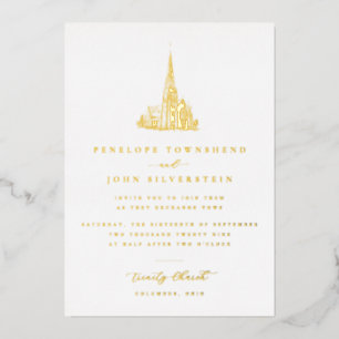 Invitation En Aluminium Illustration élégante d'église vintage Mariage Or