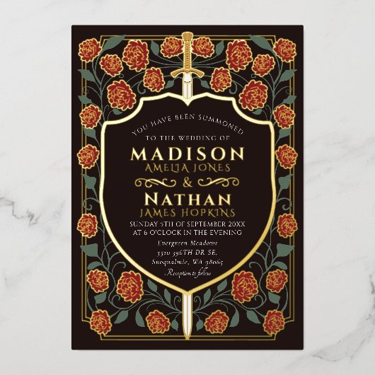 Invitation En Aluminium Imaginaire médiéval de l'épée et du bouclier Maria (Recto)