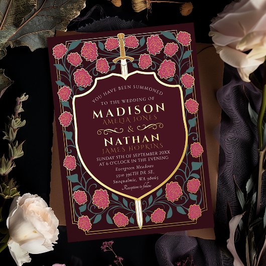 Invitation En Aluminium Imaginaire médiéval de l'épée et du bouclier Maria