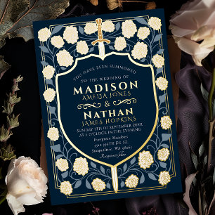 Invitation En Aluminium Imaginaire médiéval de l'épée et du bouclier Maria