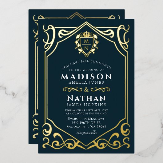 Invitation En Aluminium Imaginaire médiéval royal Mariage de monographie (Recto/Verso)