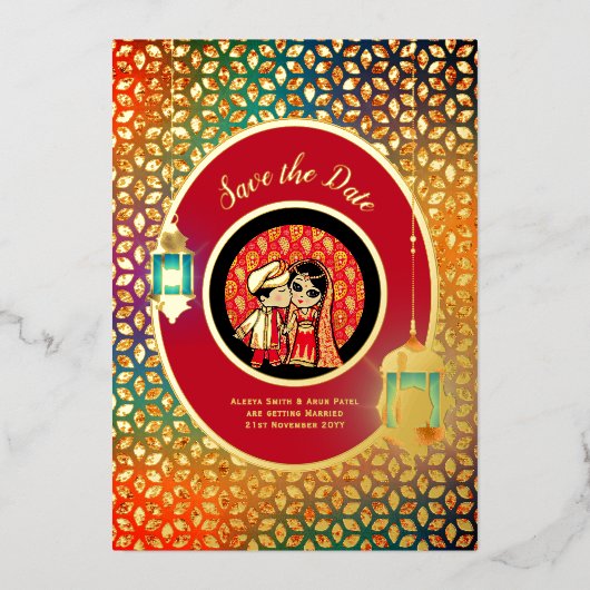 Invitation En Aluminium Indian Couple VRAI OR FOIL mignonne Enregistrer Da (Recto)