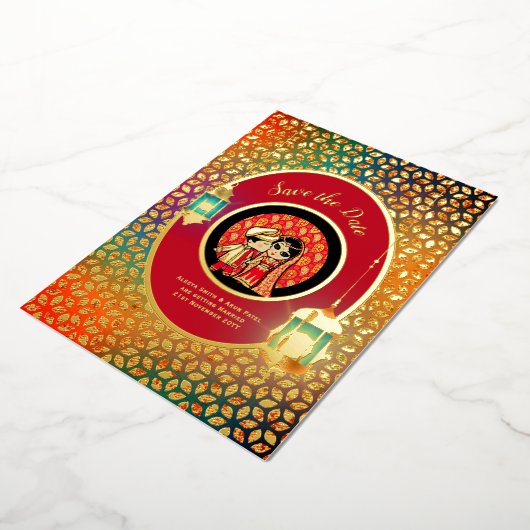 Invitation En Aluminium Indian Couple VRAI OR FOIL mignonne Enregistrer Da (Rotation)