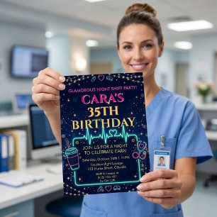 Invitation En Aluminium Infirmière de Nuit Glamouruse 35e Anniversaire
