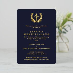 Invitation En Aluminium Infirmière diplômée Navy Asclepius+Couronne de lau