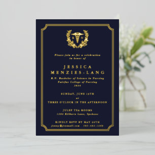 Invitation En Aluminium Infirmière diplômée Navy Caducée+Couronne de lauri