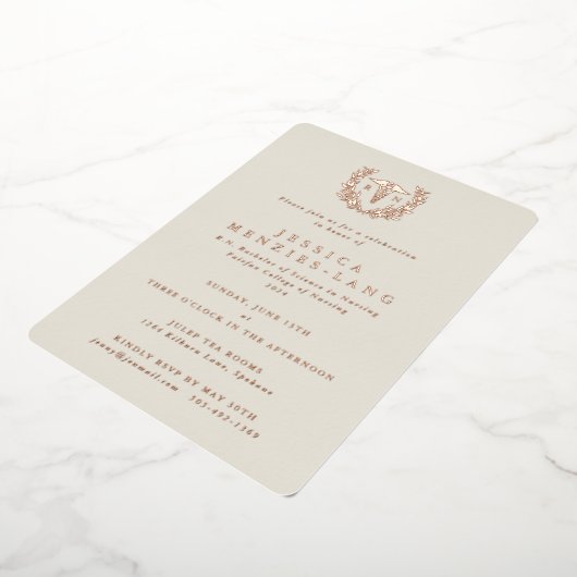 Invitation En Aluminium Infirmière inscrite en ivoire Caduceus+Laurel Wrea (Rotation)