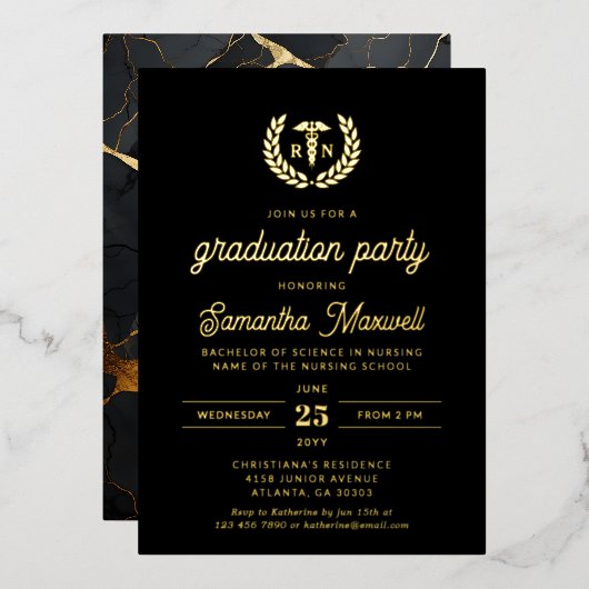 Invitation En Aluminium Infirmière RN BSN Soins infirmiers Parti de gradua (Recto/Verso)