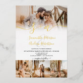 Invitation En Aluminium Initiales blanches modernes script 5 photos mariag (Recto)