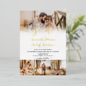 Invitation En Aluminium Initiales blanches modernes script 5 photos mariag (Debout devant)