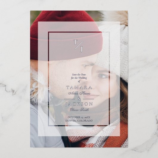 Invitation En Aluminium Initiales de transparence Vellum Mariage Photo Arg (Recto)