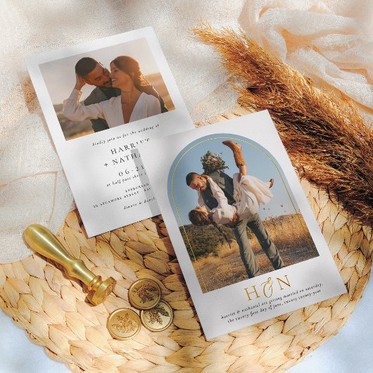 Invitation En Aluminium Initiales minimes brillantes Boho Arch 2 Mariage p