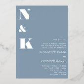Invitation En Aluminium Initiales Monogramme Moderne Bleu Poussiéreux Mari (Recto)
