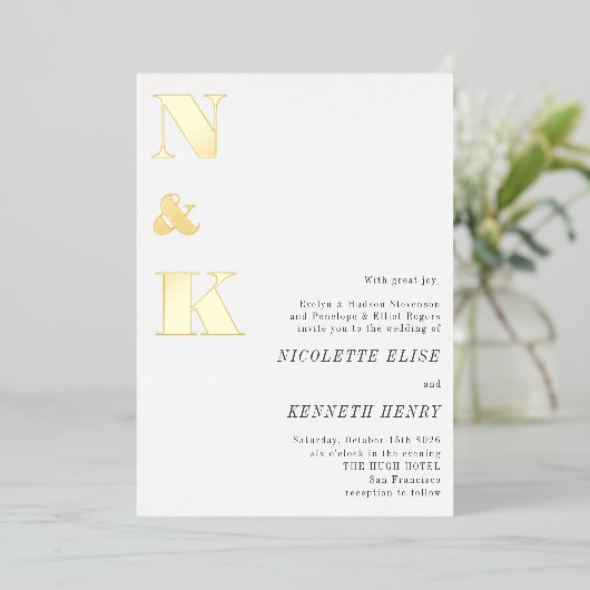 Invitation En Aluminium Initiales Monogrammes modernes Blanc Gras Mariage (Debout devant)