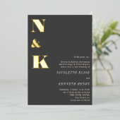 Invitation En Aluminium Initiales Monogrammes modernes Noir Gras Mariage O (Debout devant)